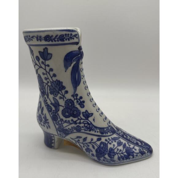 Vintage The Canton Company Blue White Porcelain Granny Boot Vase Planter 7” - Picture 1 of 7